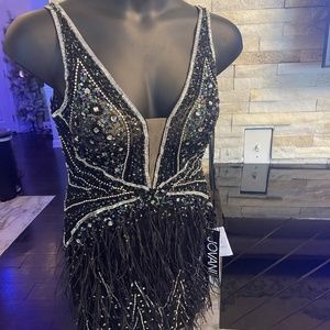 Black Jovani Cocktail Dress-Size 8 (Faux Feather)